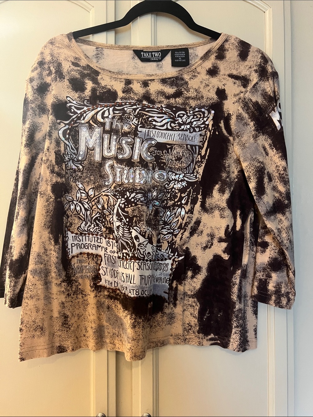 Take Two Beige & Black Tie-Dye Graphic Long Sleeve Tee
